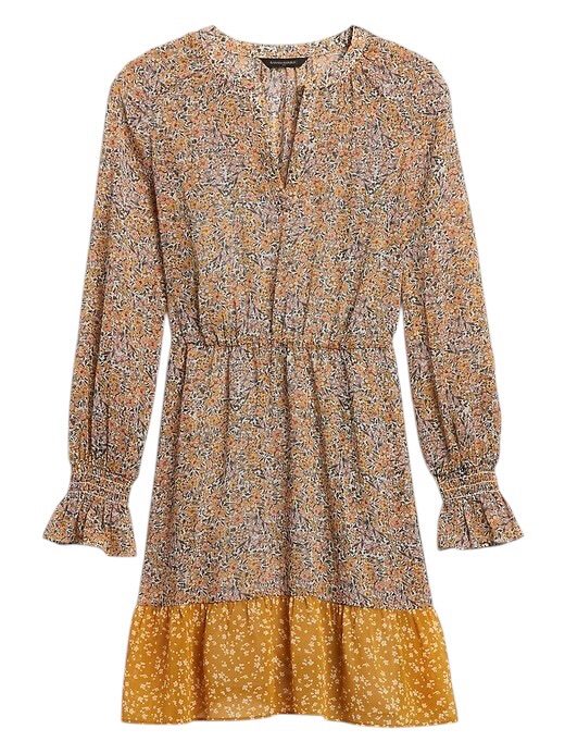 Women’s Banana Republic Fit & Flare Floral Tiered Longsleeve Smocked Waist Dress